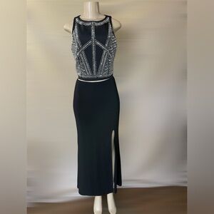 Jump Elegant Black and Silver Backless 2pc. Long skirt. And sleeveless top.